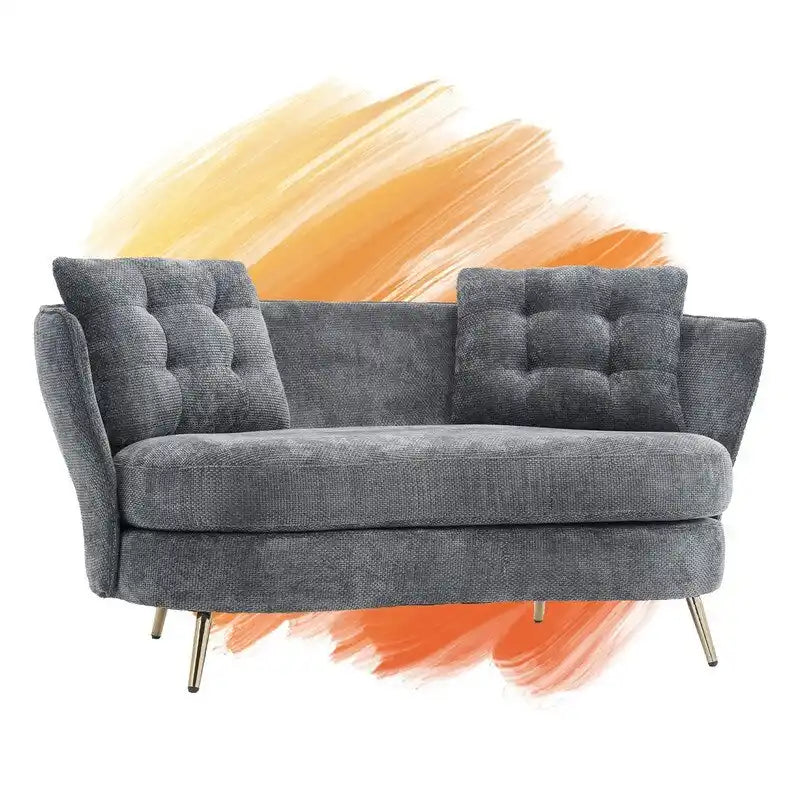 Upholstered Couch with Golden Metal Legs Club Loveseat Sofa for Living Reading Room ,Bedroom ,Apartment, Small Space Dorm