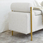 Upholstered Linen Storage Bench with Cylindrical Arms and Gold Metal Legs