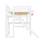 Luxystar Full Wooden Loft bed with Desk, Slide, Basketball hoop and Storage Staircase for Kids and Teens