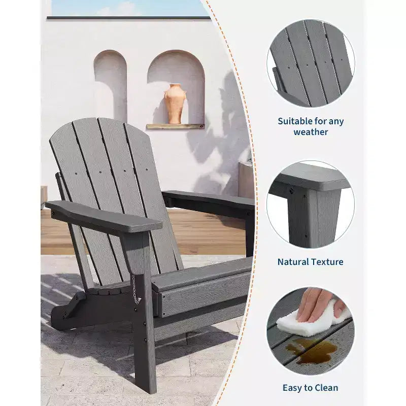 Folding Adirondack Chairs Set of 4 with 2 Side Tables, Modern Outdoor HDPE Chairs for Patio, Deck Balcony Backyard Lawn