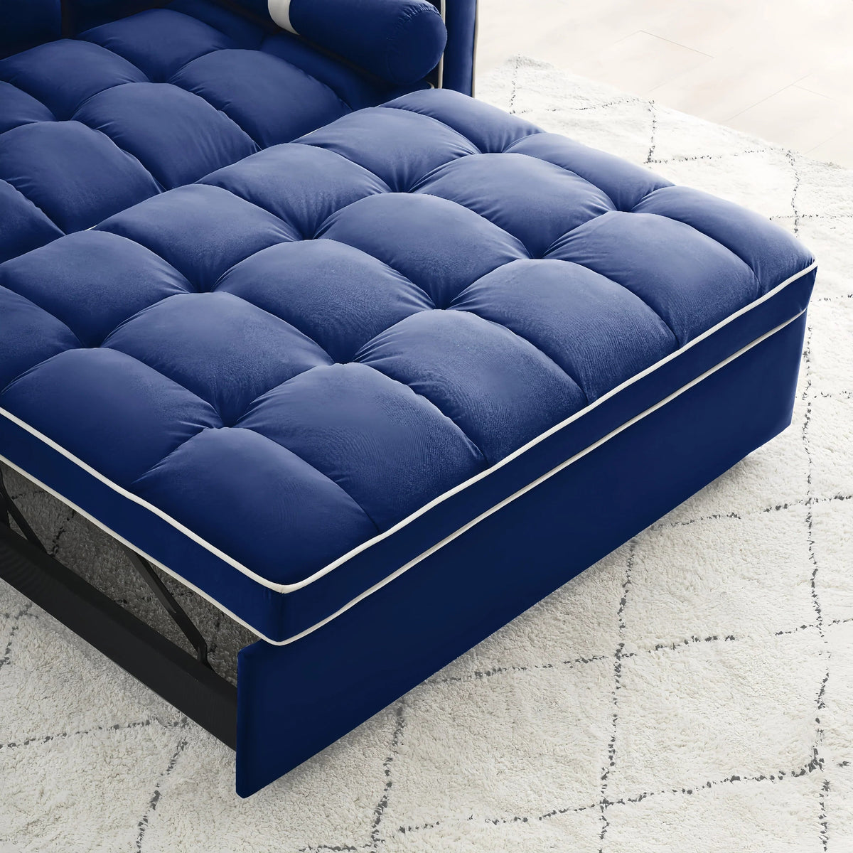 Velvet Convertible 55 2-Seater Sleeper Sofa with Pull-Out Bed, Adjustable Recline, Side Pockets, and Phone Holder