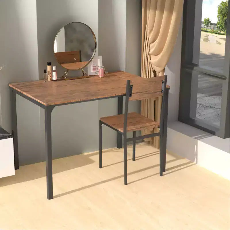 Costway 4pcs Dining Table Set Rustic Desk 2 Chairs & Bench w/ Storage Rack