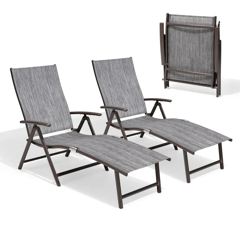 Pellebant 2PCS Adjustable Aluminum Patio Chaise Lounge Chair - N/A