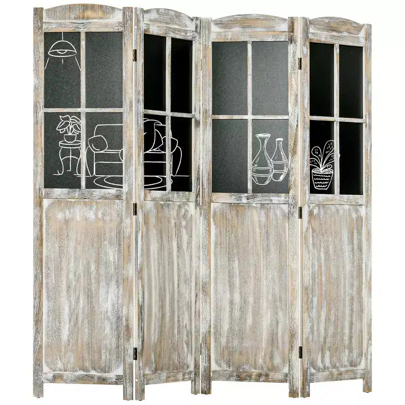 HOMCOM 5.6 Tall Wood 4 Panel Farmhouse Style Folding Room Divider Privacy Screens, Natural