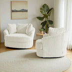 2 Set Oversized 43 W Plush Corduroy Swivel Barrel Chair with Pillows