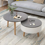 Black White Modern Round Wood Coffee Table with Storage