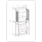 100% Solid Wood Pantry Cabinet with Frosted Glass Doors, Solid Doors, 2-Drawers and Adjustable Shelves