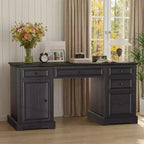 60 Farmhouse Executive Desk for Home Office - Wooden Writing Desk with Drawers, Cabinet Storage, Rustic Home Office Desk for Work Study