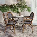 Flash Furniture 4 Pack Lourdes Indoor/Outdoor Commercial Thonet Bistro Stacking Chair with Arms, PE Rattan and Aluminum Frame