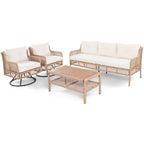 4-Pieces Outdoor Rattan Conversation Sofa Set with Swivel Chairs and Coffee Table
