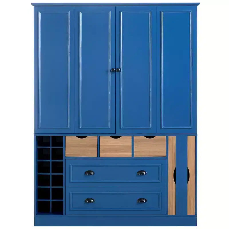 Whisen 71 Tall Freestanding Kitchen Pantry, Large Dining Storage Cabinet Cupboard Sideboards With 4 Foldable Doors, Shelves, Wine Racks