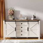SinCiDo Farmhouse 60Dressing Table with Sliding Barn Door and 4 Drawers,Drawer Cabinet Living Room,Bedroom,Coffee Bar
