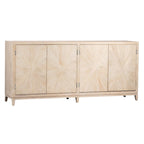 Isabelle 79-inch Pine Light Wash 4-Door Sideboard with Hand Carved Burst Pattern Door Fronts