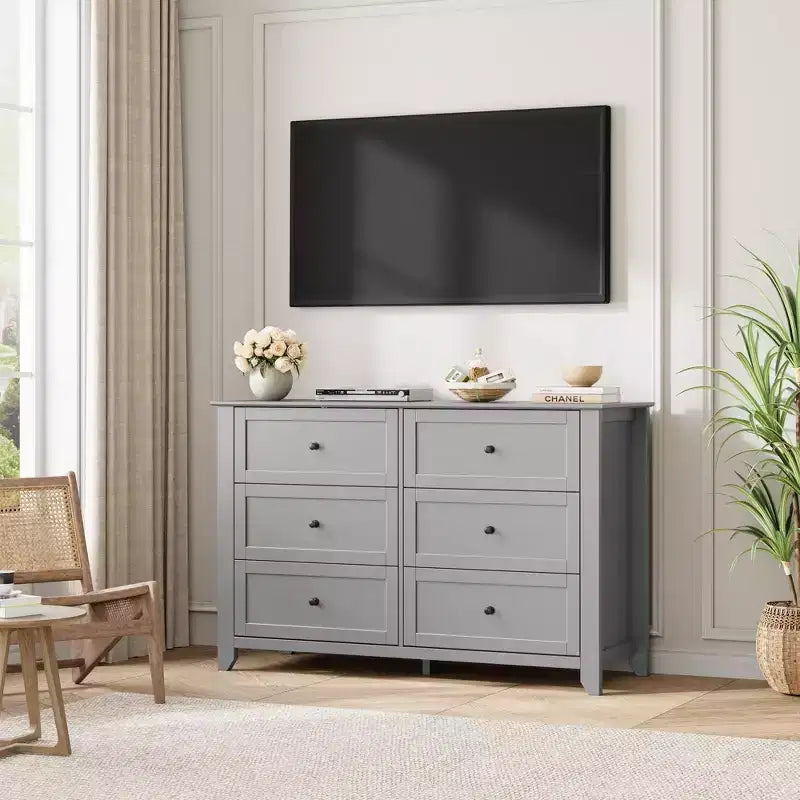 6 Drawer Dresser for Bedroom, Large Dresser with Deep Drawers & Metal Knobs, Modern Wooden Chests of Drawers for Entryway, Hallway