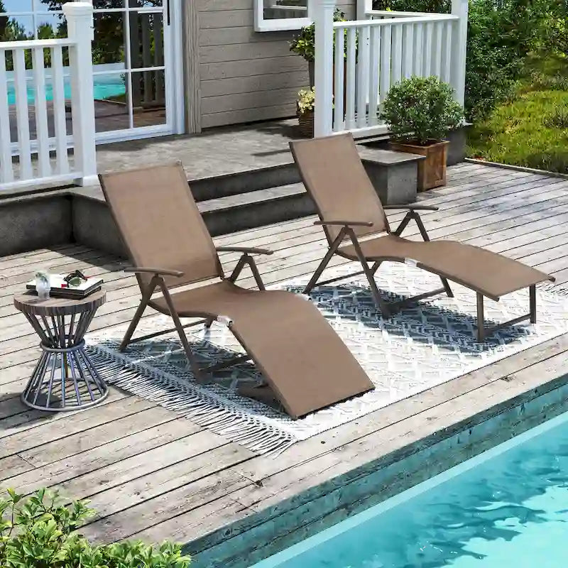 Pellebant 2PCS Adjustable Aluminum Patio Chaise Lounge Chair - N/A