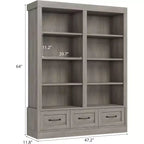 64 H Bookshelves and Bookcases, Bookshelf with 3 Storage Drawers4 Tier Double Wide Open Shelffor Office Living Room