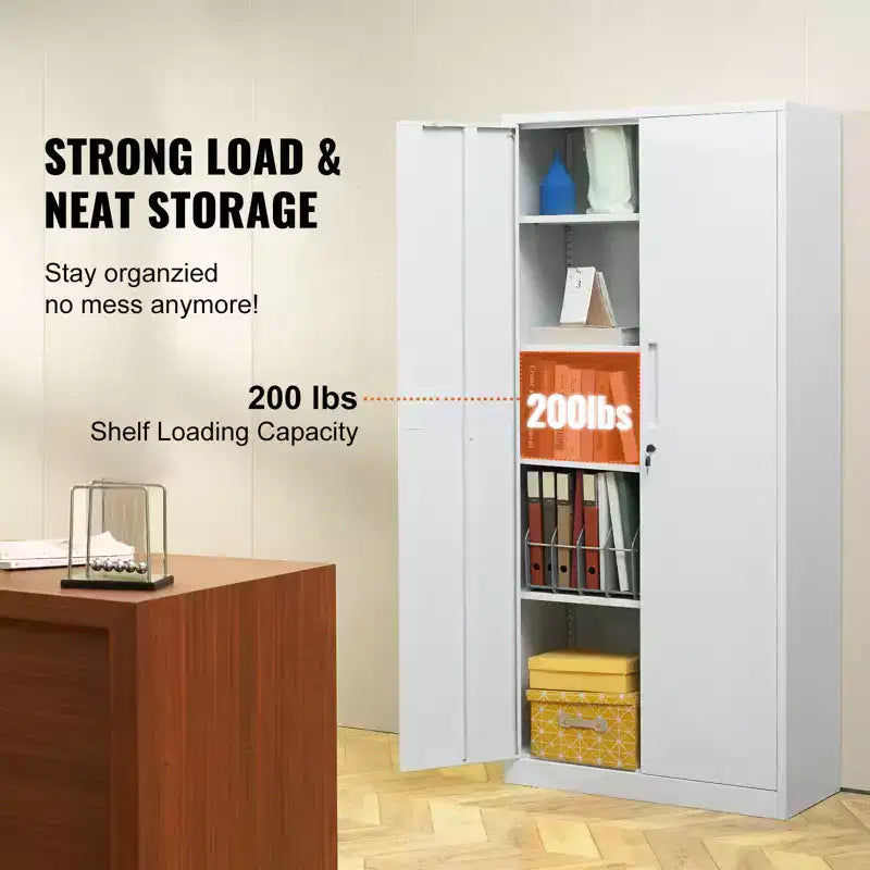 VEVOR Metal Storage Cabinet, Steel Locking Storage Cabinet with 2 Magnetic Doors and 4 Adjustable Shelves,71 Metal Cabinet 200 lbs Capacity, White