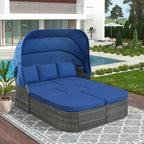 Outdoor Gray Wicker Daybed with Cushions and Retractable Canopy