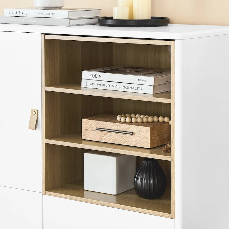 Multifunctional Storage cabinet with door, modern sideboard cabinet, wooden storage cabinet, leather handle drawer cabinet