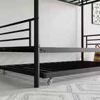 MAYEERTY Twin Size Black Metal Bunk Bed with Trundle Ladder Full Length Guardrail Noise Free No Box Spring Needed