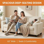 83W Modern 3-Seater Sofa with Deep Seat, Soft Fabric, Wide Armrest, Removable Washable Cushion Cover