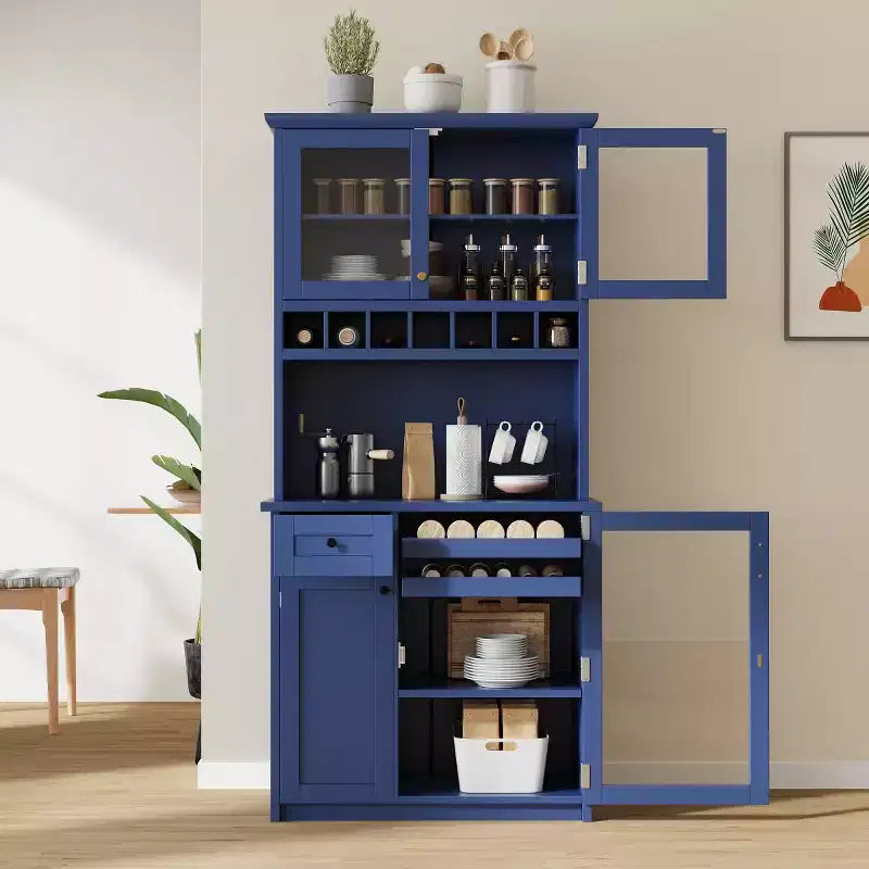75 Tall Kitchen Pantry Cabinet with Glass Doors