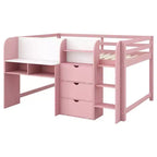 Pink/White Low Loft Bed with Desk, Storage & Whiteboard ?C Twin, 1-Person