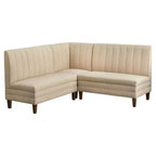Lifestorey 4pc Kerrington Channel Back Banquette Dining Set Walnut/Cream: Linen-Look Fabric, Pedestal Table