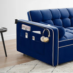 Velvet Convertible 55 2-Seater Sleeper Sofa with Pull-Out Bed, Adjustable Recline, Side Pockets, and Phone Holder