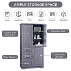 Tall and Wide Storage Cabinet with Doors for Bathroom, Three Drawers