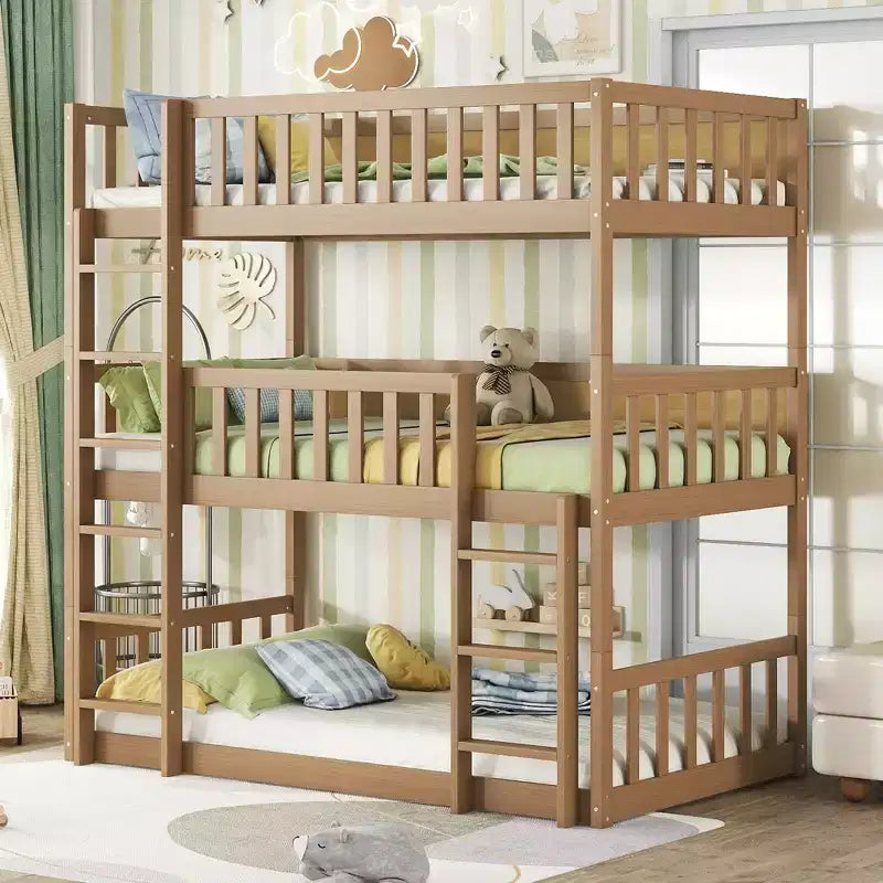 Triple Twin Bunk for Kids, Twin over Twin over Twin Detachable Bunk Bed with Ladder and Guardrail, Separate into 3 Beds