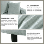 Chenille Chaise Lounge Sofa Bed, Upholstered Sofa Couch with Tufted Backrest and 2 Detachable Pillows for Living Room
