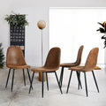 Dining Chair Set of 4 Suede Fabric Side Seating with Black Metal Legs