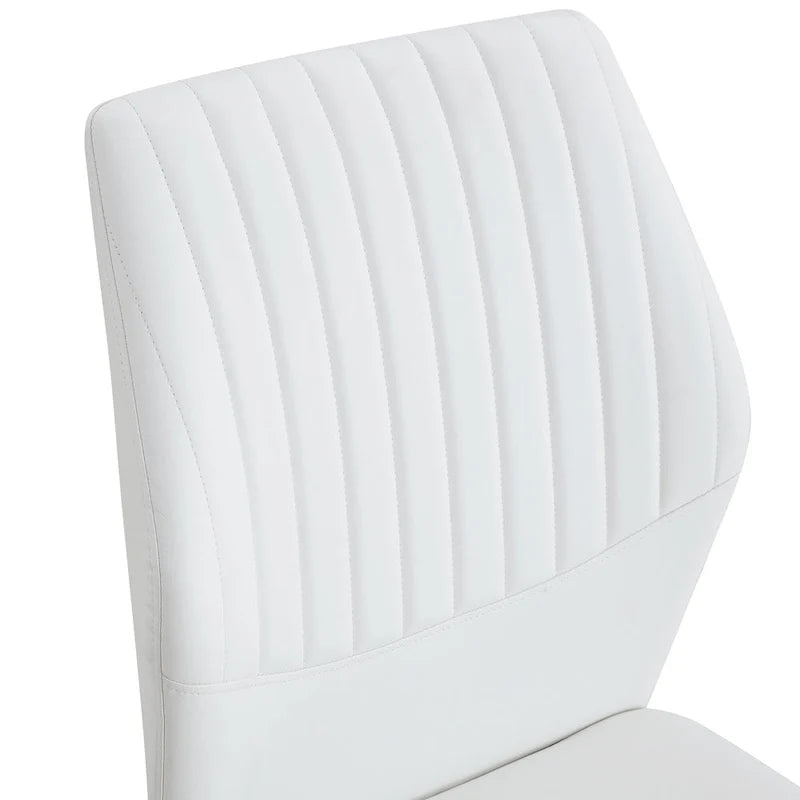 Luxury Simple Chair Set of 6 PU High Resilience Dining Chair with Metal Silver Leg Kitchen Armless Side Chair