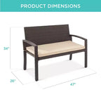 Best Choice Products 2-Person Outdoor Wicker Bench Garden Patio Porch Furniture w/ 700lb Capacity, Cushion