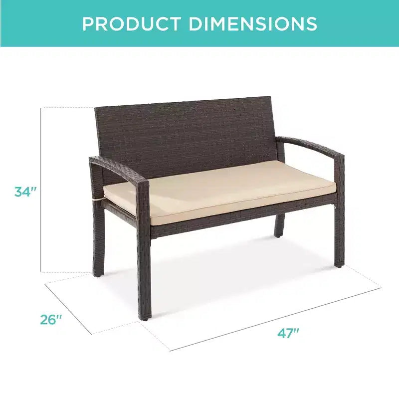 Best Choice Products 2-Person Outdoor Wicker Bench Garden Patio Porch Furniture w/ 700lb Capacity, Cushion