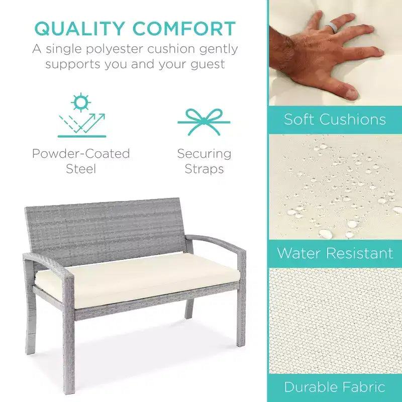 Best Choice Products 2-Person Outdoor Wicker Bench Garden Patio Porch Furniture w/ 700lb Capacity, Cushion
