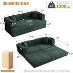 Corduroy floor sofa bed with pillows, convertible armrests and backrest, suitable for living rooms, bedrooms, and apartments.
