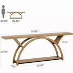 70.87 Industrial Console Sofa Table with 2-Tier Storage Shelves, Light Brown