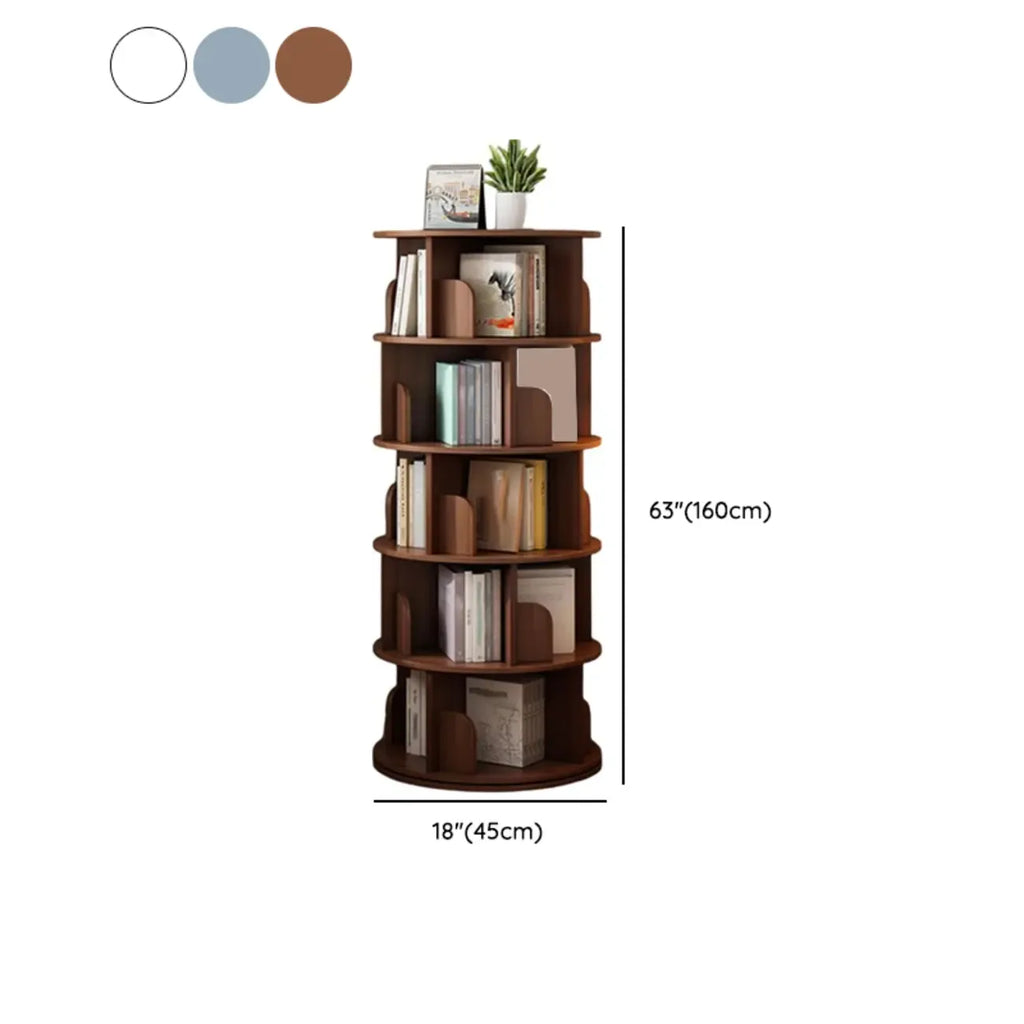 Brown Cylindrical Wooden Rotating Open-Back Bookcase