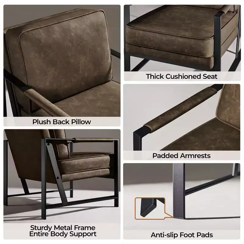 Yaheetech Set of 2 Retro Upholstered Lounge Arm Chairs with Metal Arms, Removable Seat & Back Cushion