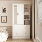 Wardrobe Clo Armoire wi/Mirror & Scalable Hanging Rod Space Saving