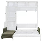 Queen Size Murphy Bed with Sofa and Cabinet, Wooden Queen Cabinet Bed Wall Bed with Shelves, Folding Wall Chest Bed for Guest Room Office