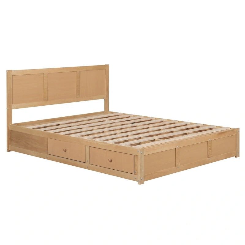 Wood Platform Bed with Underneath Storage and 2 Drawers
