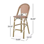sumyeg 29.5 Outdoor French Bistro Bar Stools Set of 2, PE Rattan Wicker with Aluminum Frame, Bamboo Look Finish, Rust Red & White