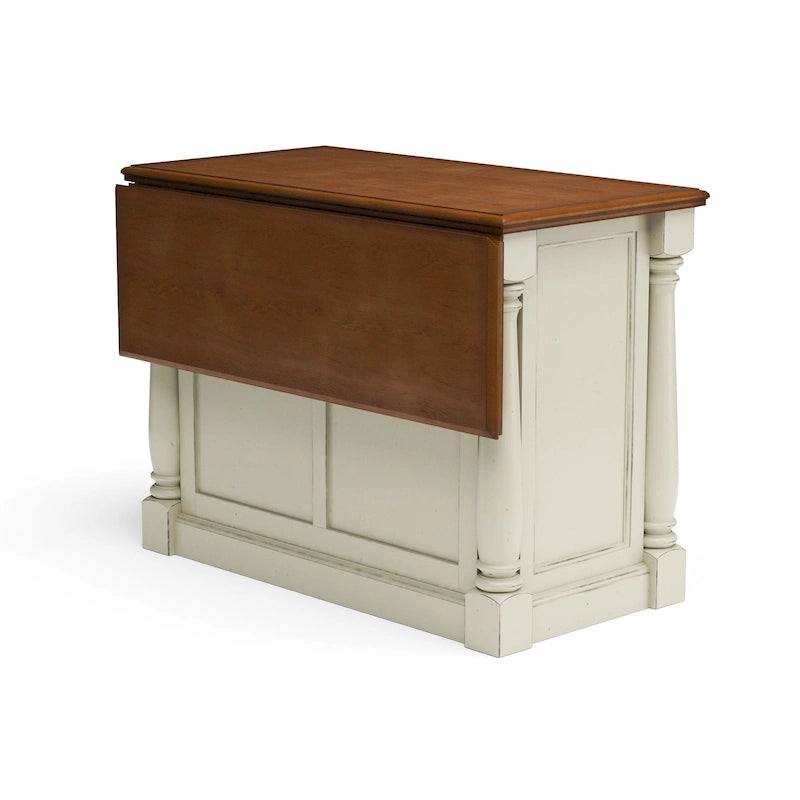 Homestyles Monarch 3-Piece Off-White Wood Kitchen Island Set with Drop Leaf Wood Top - 48 x 25 x 36