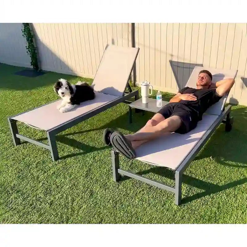 PURPLE LEAF Patio Chaise Lounge Set for 2 Outdoor Chaise Lounger Chair with Aluminum Frame