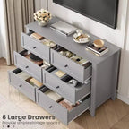 6 Drawer Dresser for Bedroom, Large Dresser with Deep Drawers & Metal Knobs, Modern Wooden Chests of Drawers for Entryway, Hallway