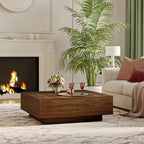 Mid Century Modern Coffee TableMinimalist Wood Veneer Coffee Table with Storage for Living Room, Fully-assembled