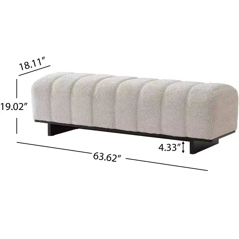 Modern Tufted Faux Fur Dining Bench with Rubberwood Legs, 63.62